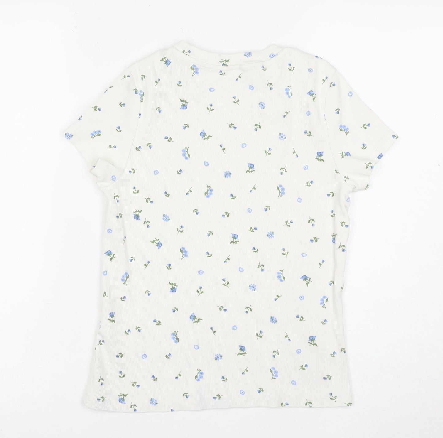 Monki Women’s Ivory Floral Cotton T-Shirt M Short Sleeve Jersey Top