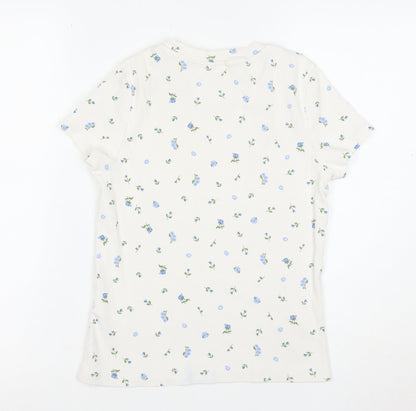 Monki Women’s Ivory Floral Cotton T-Shirt M Short Sleeve Jersey Top