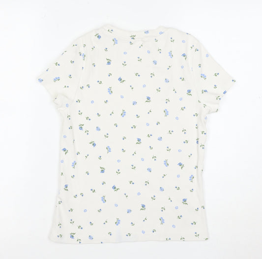Monki Women’s Ivory Floral Cotton T-Shirt M Short Sleeve Jersey Top
