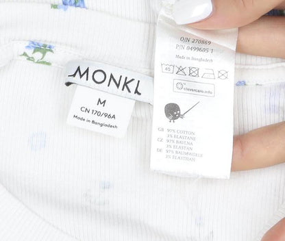 Monki Women’s Ivory Floral Cotton T-Shirt M Short Sleeve Jersey Top