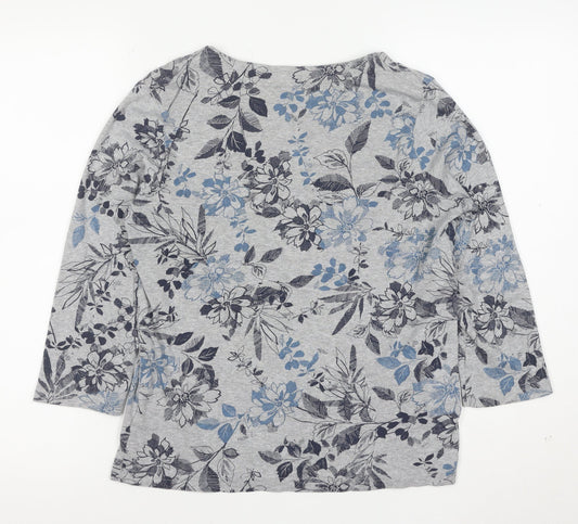 Maine New England Womens Grey Floral 3/4 Sleeve Jersey Top Size 14