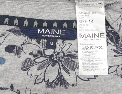 Maine New England Womens Grey Floral 3/4 Sleeve Jersey Top Size 14