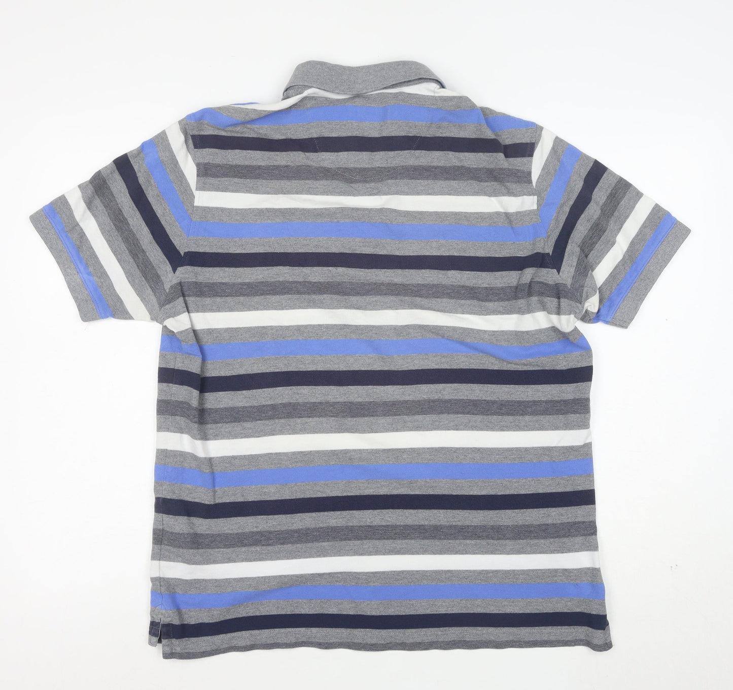 Marks and Spencer Men's Multicoloured Striped Cotton Polo Shirt L