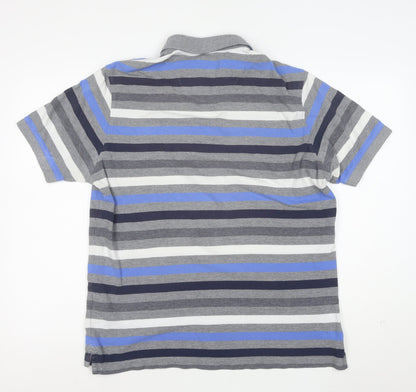 Marks and Spencer Men's Multicoloured Striped Cotton Polo Shirt L