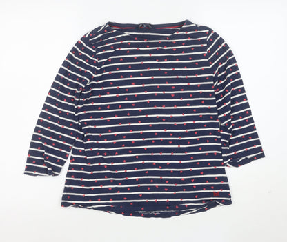 Crew Clothing Women’s Blue Striped Heart Boat Neck 3/4 Sleeve Cotton Top Size 12