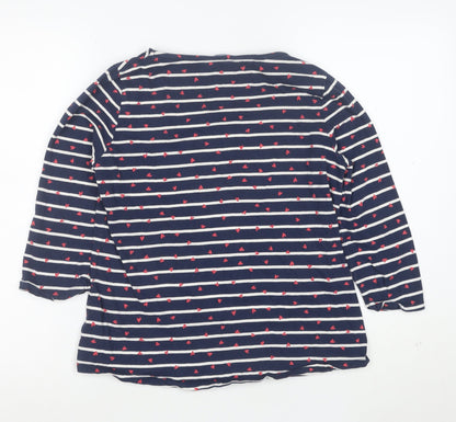 Crew Clothing Women’s Blue Striped Heart Boat Neck 3/4 Sleeve Cotton Top Size 12