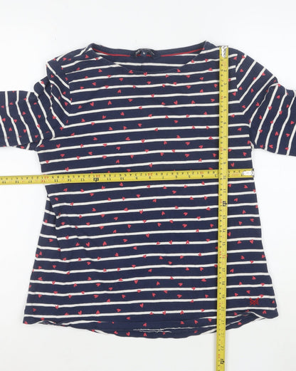 Crew Clothing Women’s Blue Striped Heart Boat Neck 3/4 Sleeve Cotton Top Size 12