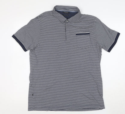 Marks and Spencer Autograph Men's Blue Striped Cotton Polo Shirt L