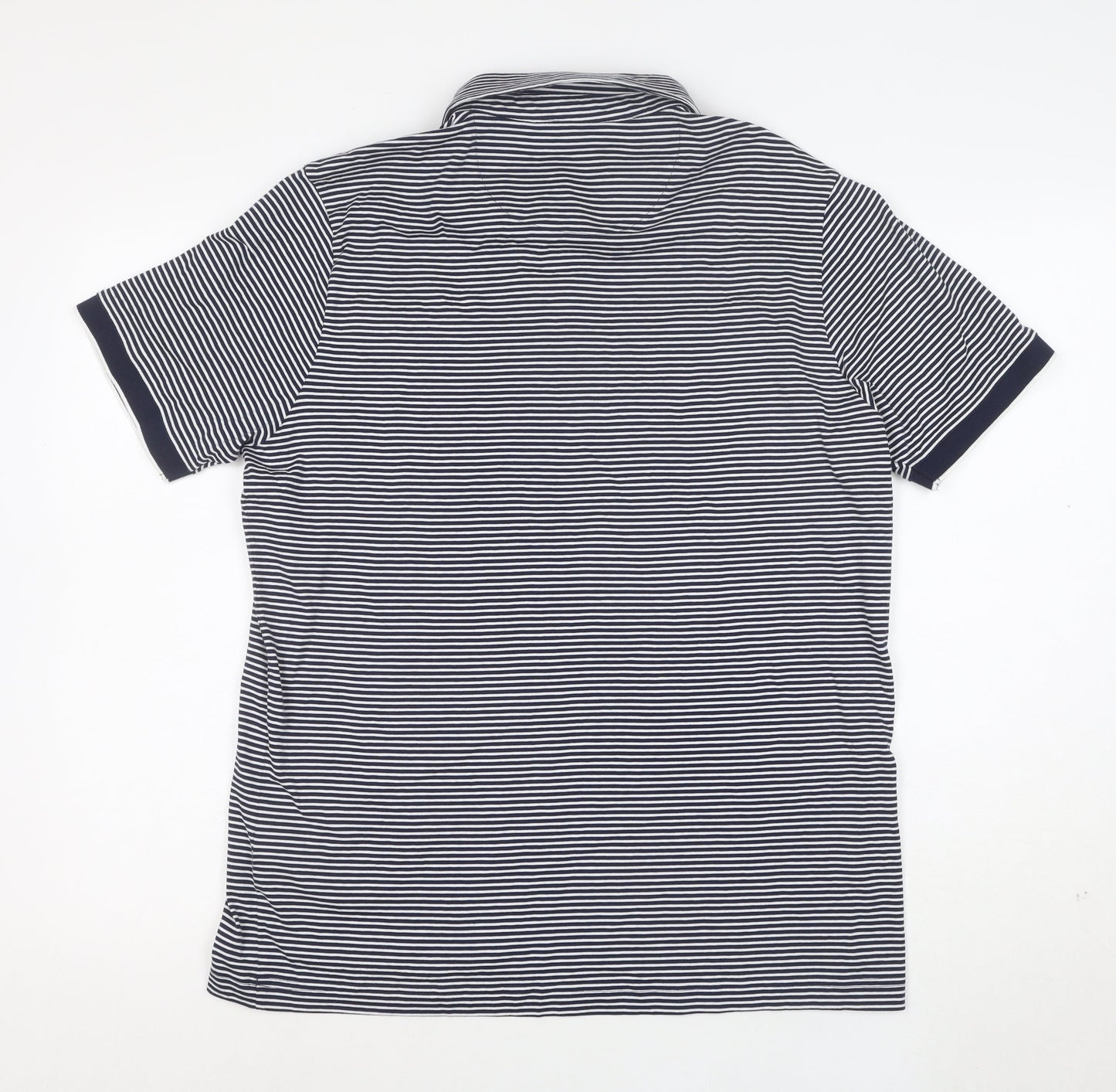 Marks and Spencer Autograph Men's Blue Striped Cotton Polo Shirt L