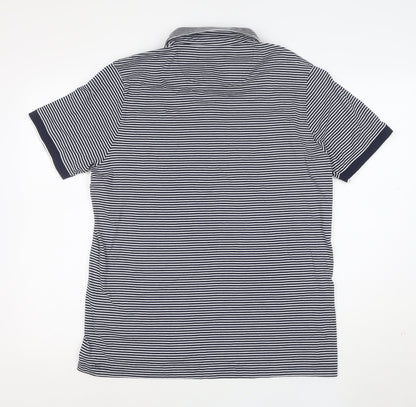 Marks and Spencer Autograph Men's Blue Striped Cotton Polo Shirt L