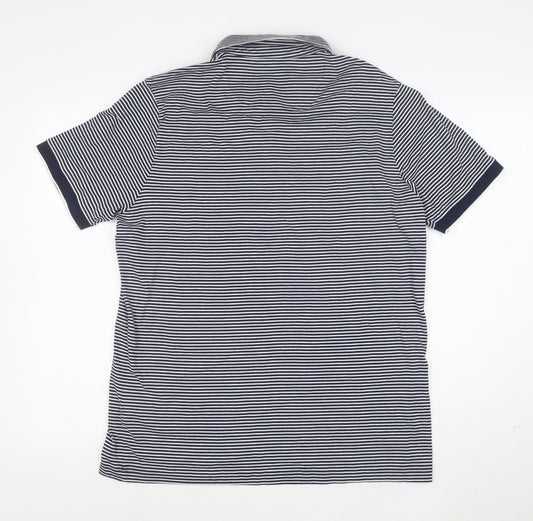 Marks and Spencer Autograph Men's Blue Striped Cotton Polo Shirt L