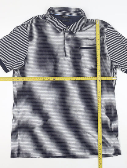 Marks and Spencer Autograph Men's Blue Striped Cotton Polo Shirt L