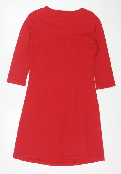 Adini Women Red Cotton Knee Length Shift Dress Size S