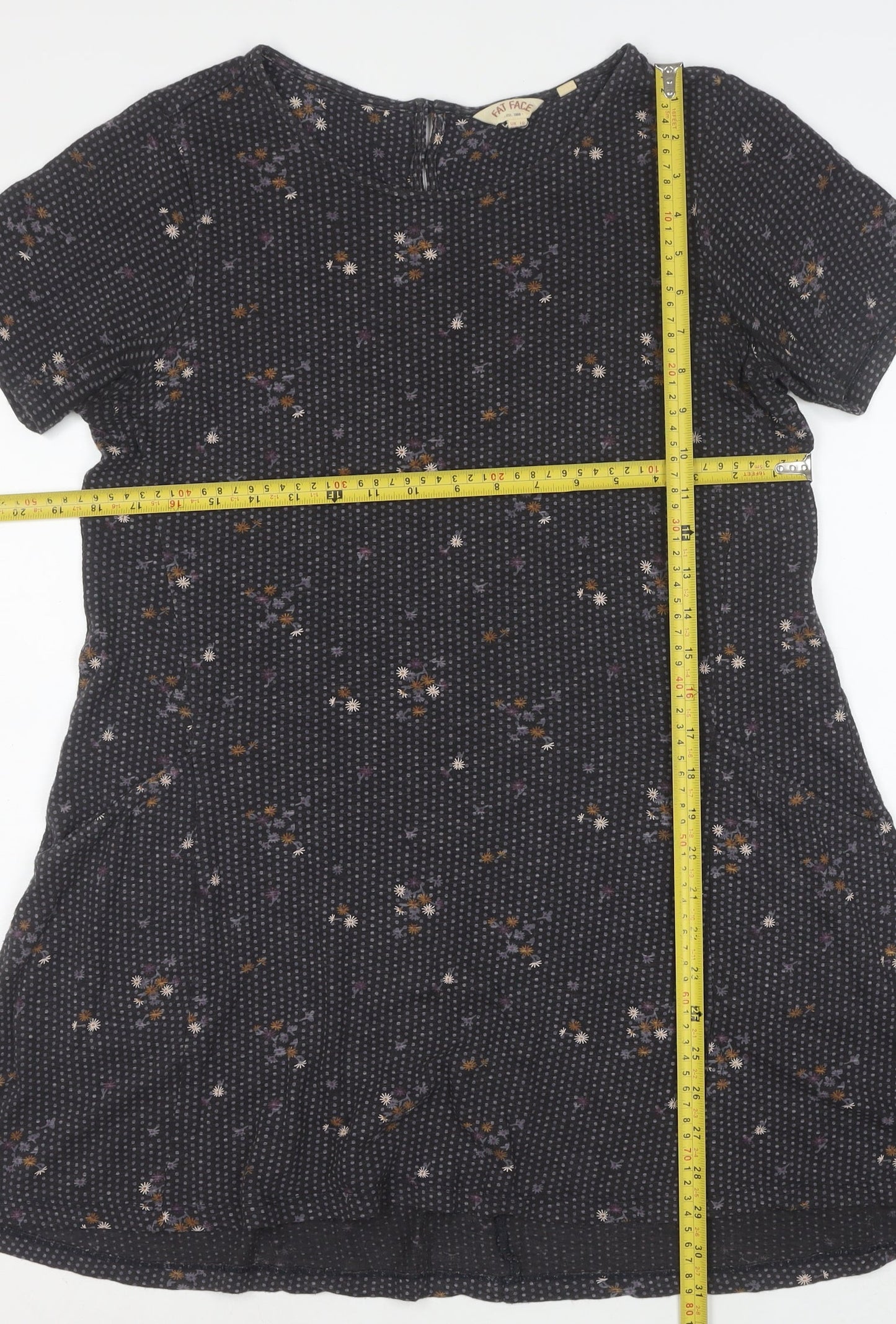 Fat Face Womens Blue Floral Short Sleeve A-Line Dress Size 10