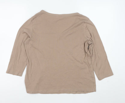 Marks and Spencer Women Beige 3/4 Sleeve Studded V-Neck Cotton Top Size 18