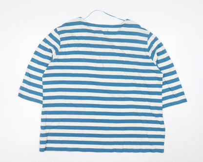 Seasalt Women Blue White Striped 3/4 Sleeve Boat Neck Organic Cotton Top Size 18