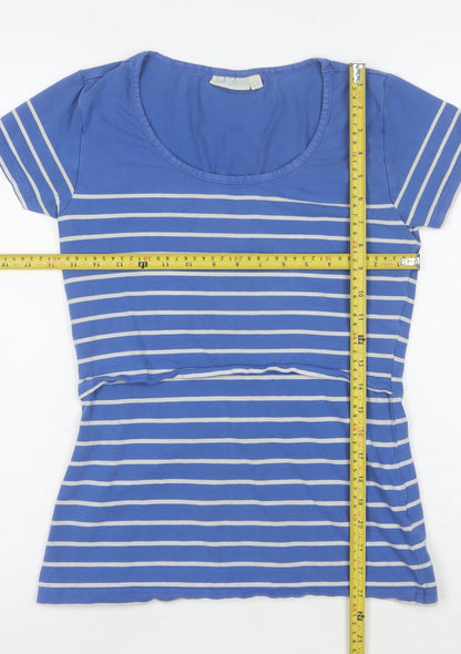 JoJo Maman Bébé Women's Blue Striped Cotton T-Shirt Size S