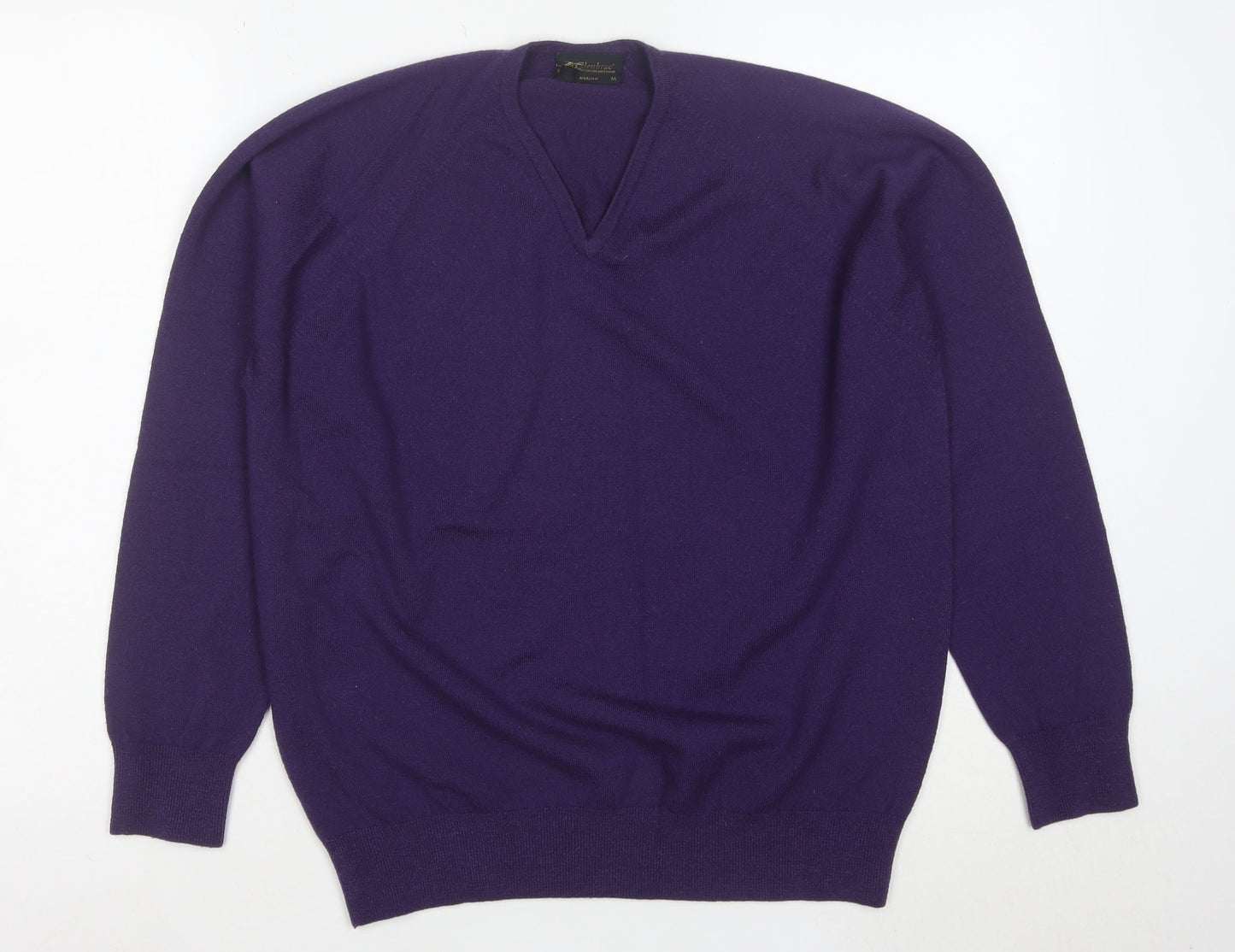 Glenbrae Men Purple Merino Wool V-Neck Jumper M