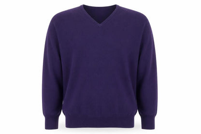 Glenbrae Men Purple Merino Wool V-Neck Jumper M