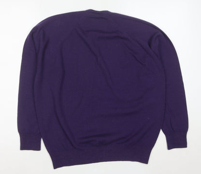 Glenbrae Men Purple Merino Wool V-Neck Jumper M
