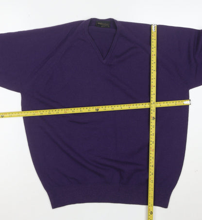 Glenbrae Men Purple Merino Wool V-Neck Jumper M