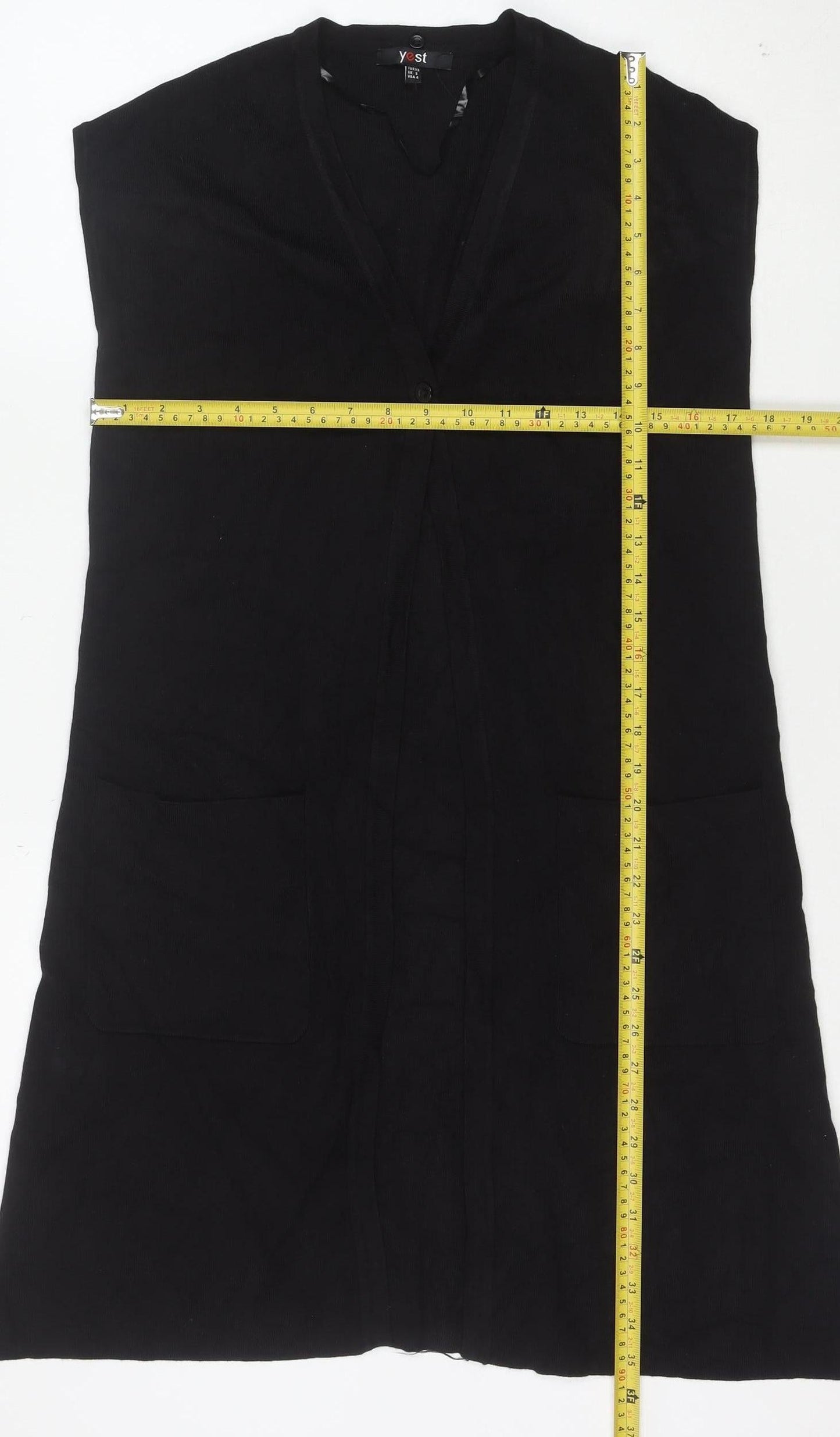 Yest Womens Black V-Neck Sleeveless Long Cardigan Size 8