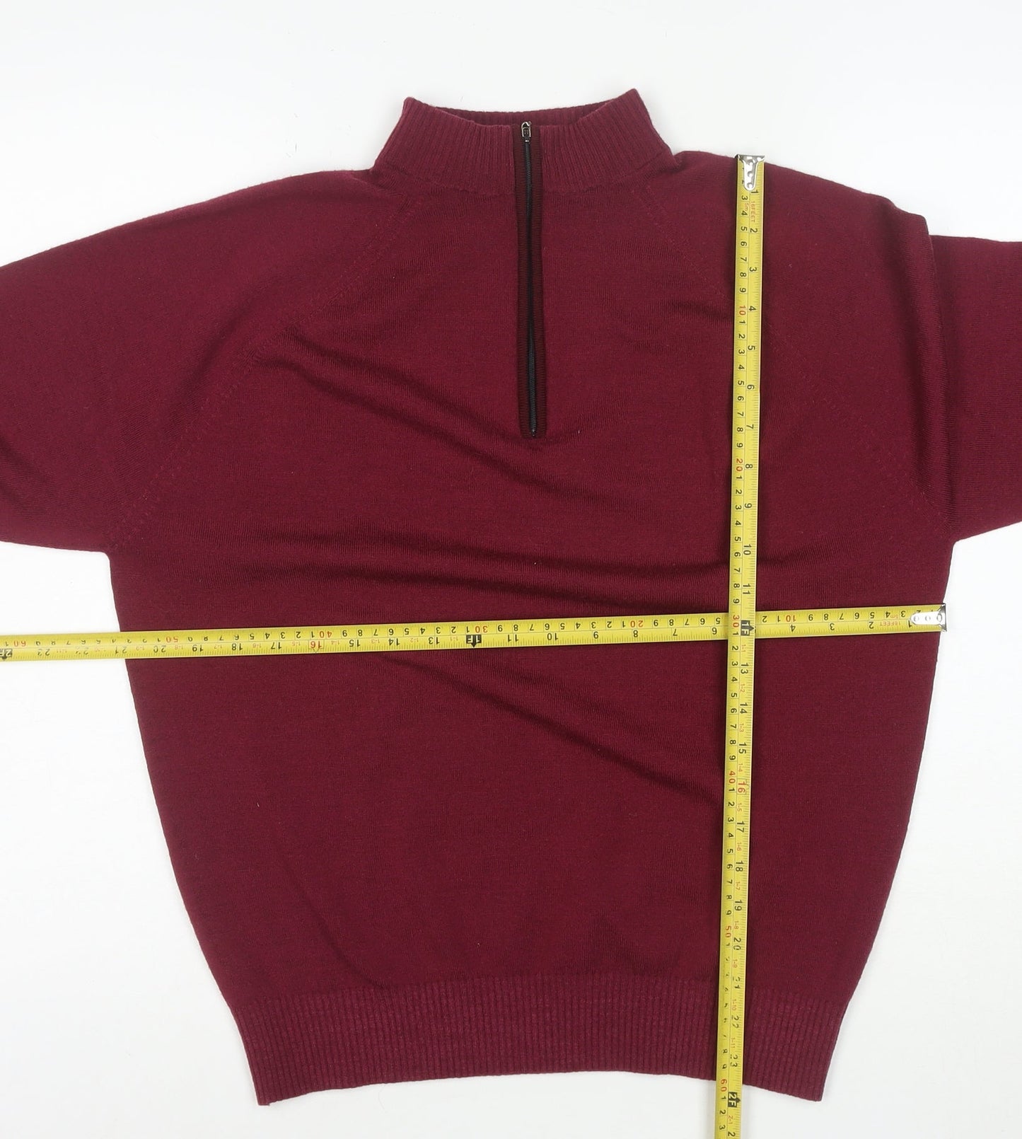 Glenbrae Men Red Merino Wool 1/4 Zip Mock Neck Jumper Size M