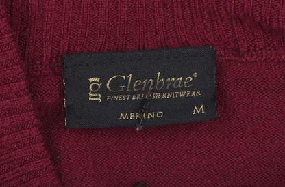 Glenbrae Men Red Merino Wool 1/4 Zip Mock Neck Jumper Size M