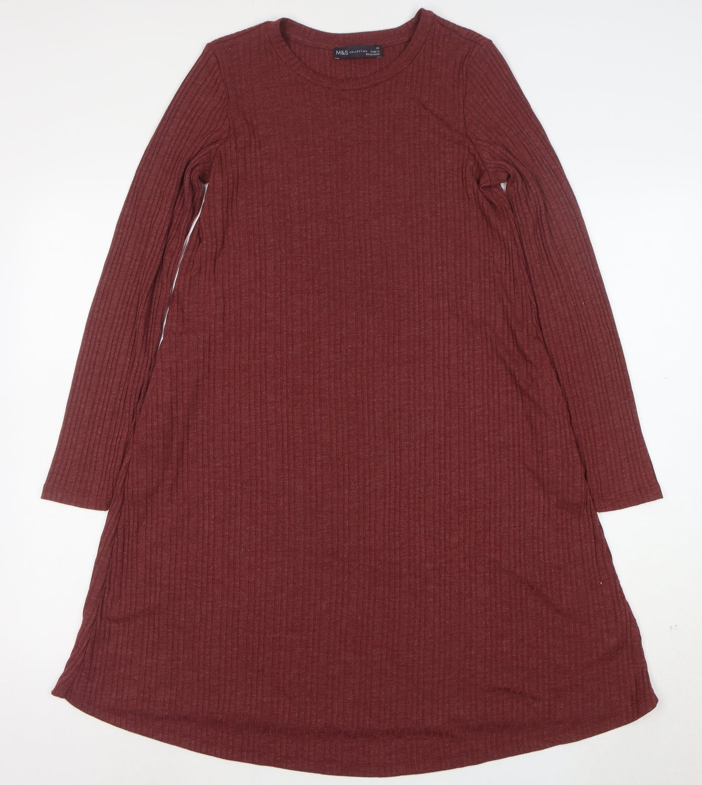 Marks and Spencer Women Red Size 10 Long Sleeve Shift Jersey Dress