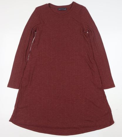 Marks and Spencer Women Red Size 10 Long Sleeve Shift Jersey Dress