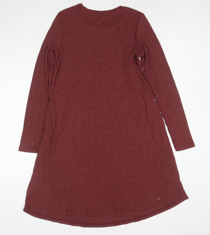 Marks and Spencer Women Red Size 10 Long Sleeve Shift Jersey Dress