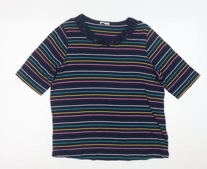 Esprit Women Blue Striped Cotton 3/4 Sleeve Scoop T-Shirt Size 18