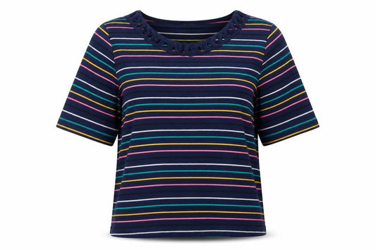 Esprit Women Blue Striped Cotton 3/4 Sleeve Scoop T-Shirt Size 18