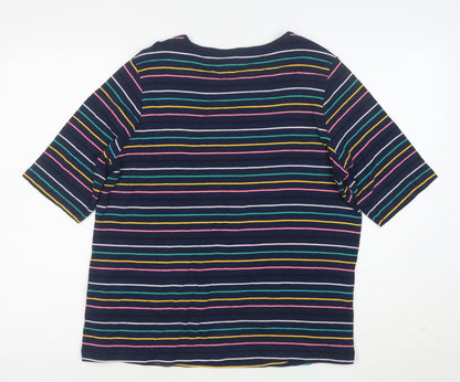 Esprit Women Blue Striped Cotton 3/4 Sleeve Scoop T-Shirt Size 18