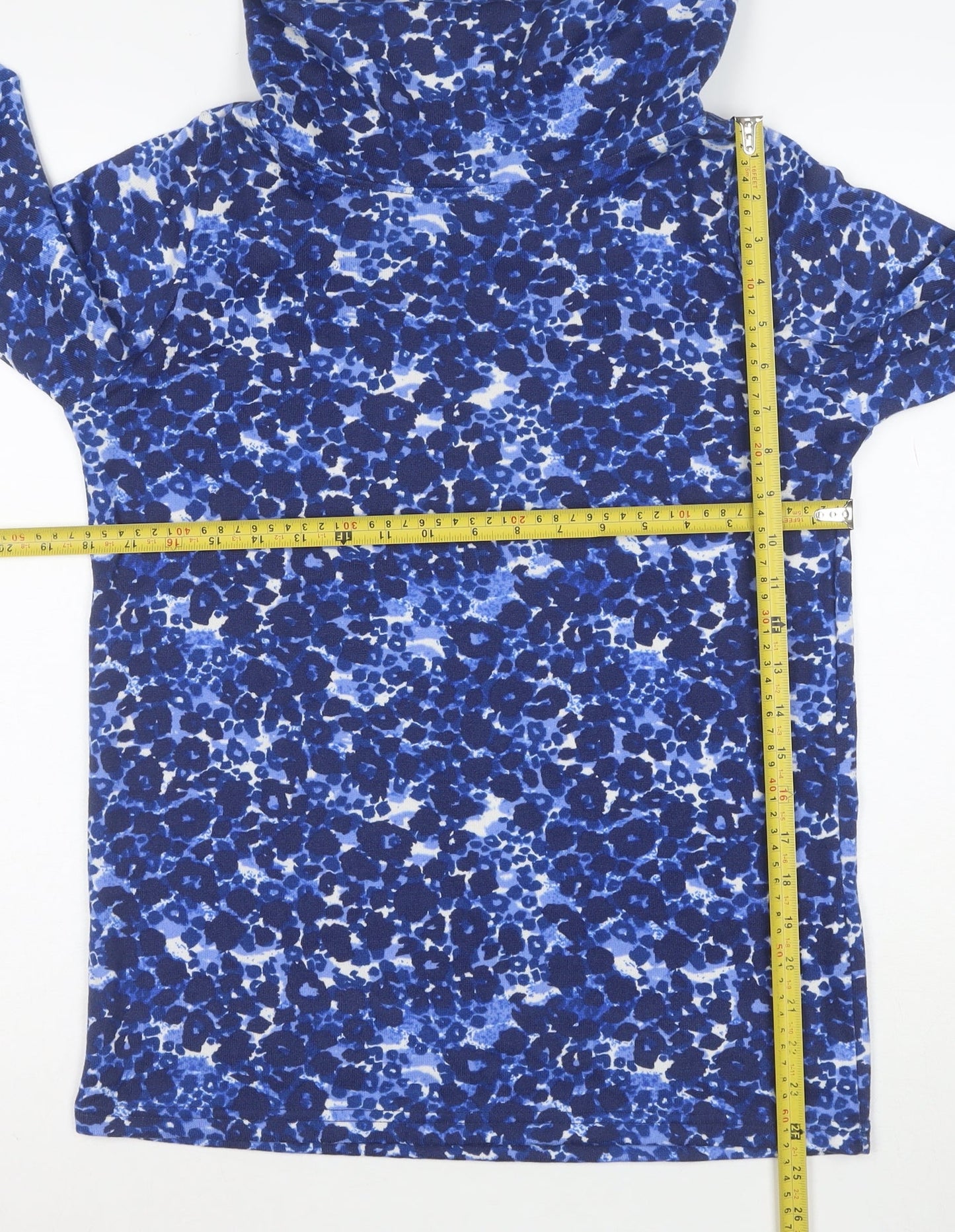Isle Women’s Blue Floral Roll Neck Long Sleeve Jersey Top Size S