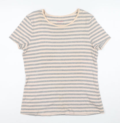 Montego Womens Grey Striped Short Sleeve Cotton T-Shirt Size M