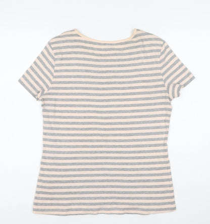 Montego Womens Grey Striped Short Sleeve Cotton T-Shirt Size M