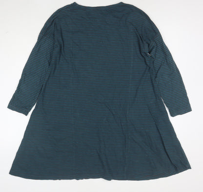 Seasalt Women Blue Striped Cotton A-Line Dress Size 12