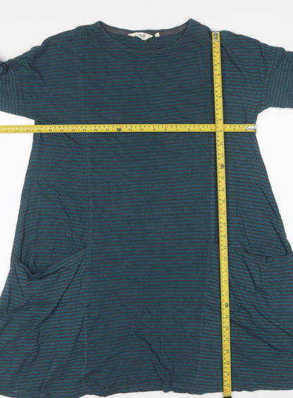 Seasalt Women Blue Striped Cotton A-Line Dress Size 12