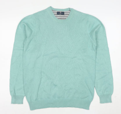 Marks and Spencer Blue Harbour Men's Light Green Cotton Pullover Jumper Medium