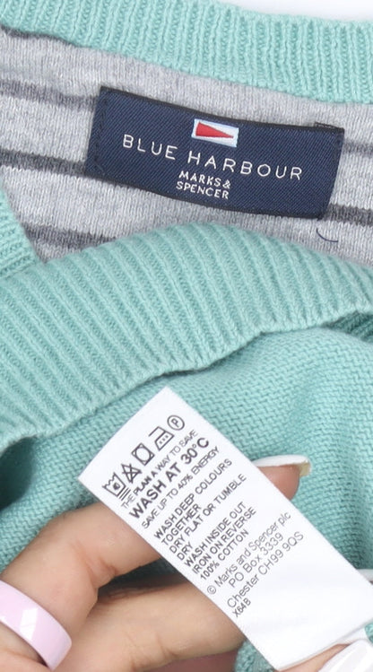 Marks and Spencer Blue Harbour Men's Light Green Cotton Pullover Jumper Medium