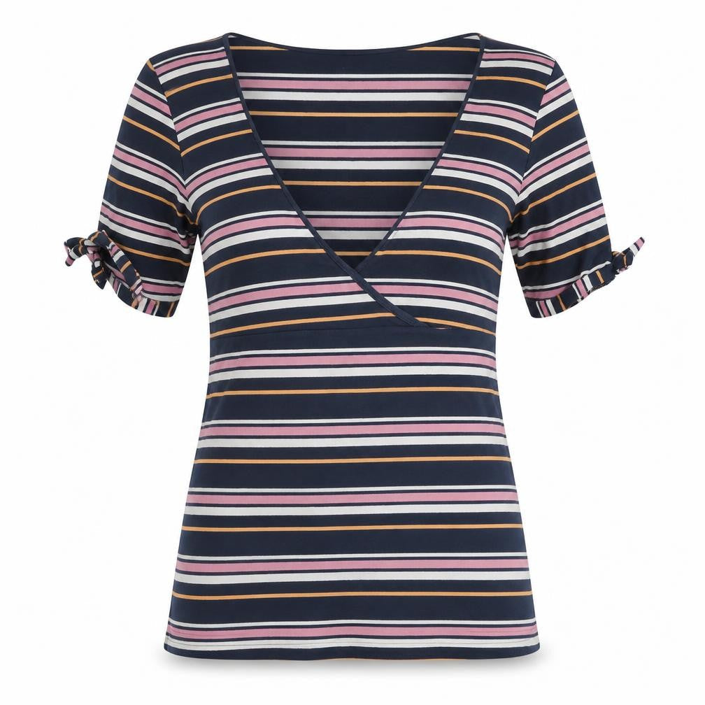 ml Women's Multicoloured Striped Wrap Jersey V-Neck T-Shirt Size S