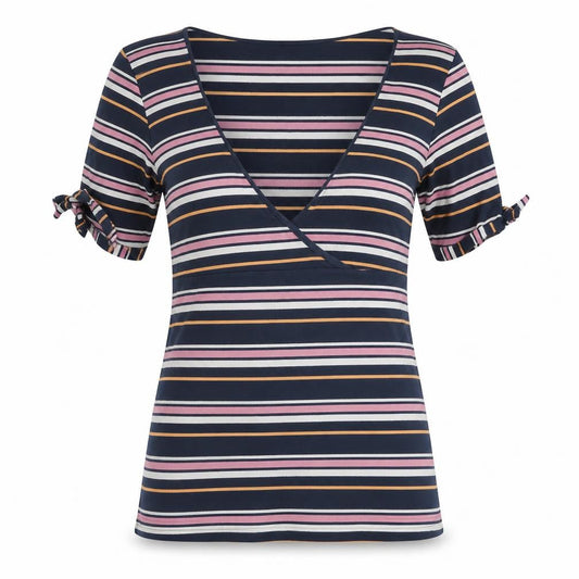 ml Women's Multicoloured Striped Wrap Jersey V-Neck T-Shirt Size S