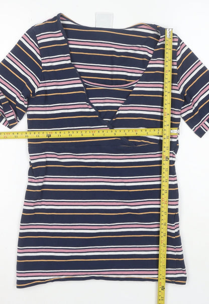 ml Women's Multicoloured Striped Wrap Jersey V-Neck T-Shirt Size S