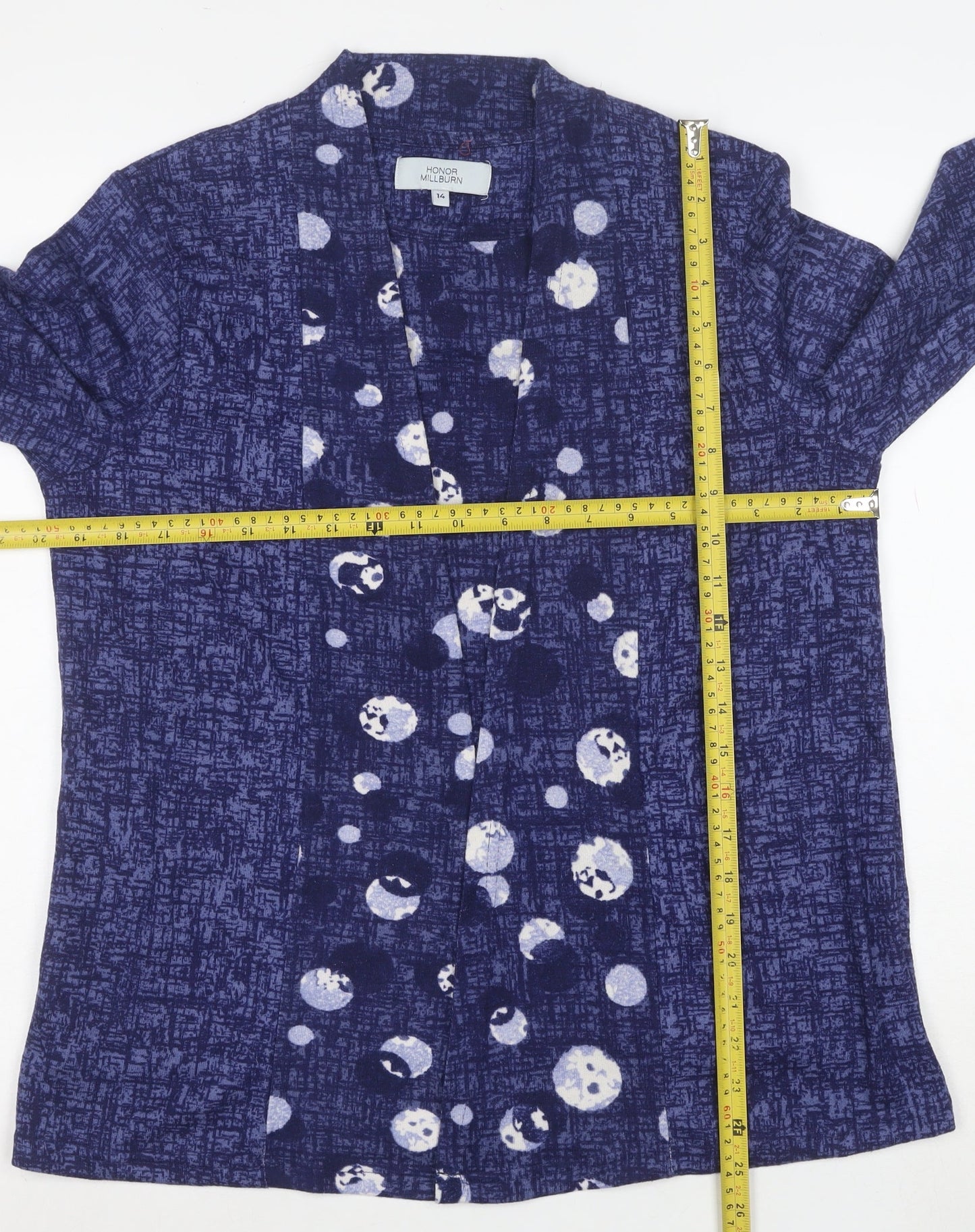Honor Millburn Women's Blue Geometric Long Sleeve Tunic Blouse Size 14