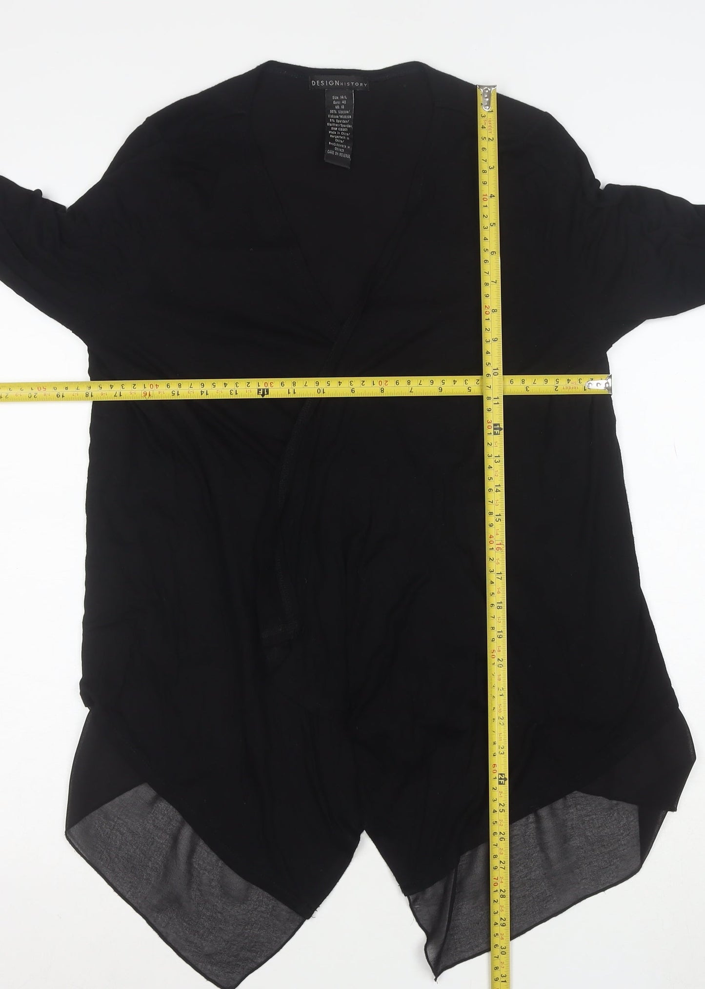 Design History Women's Black Viscose Cardigan Size 14 L Lightweight Open Front