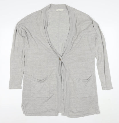 White Stuff Womens Grey Long Sleeve Knit Cotton Modal Cardigan Size 12
