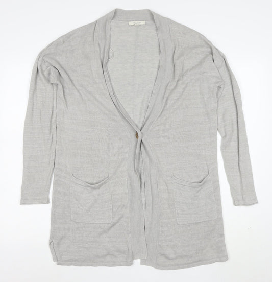 White Stuff Womens Grey Long Sleeve Knit Cotton Modal Cardigan Size 12