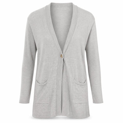 White Stuff Womens Grey Long Sleeve Knit Cotton Modal Cardigan Size 12