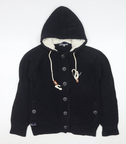 Voi Jeans Co. Women's Black Size 12 Hooded Button Knit Cardigan